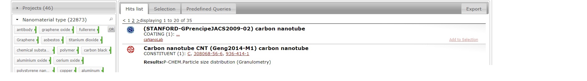 The eNanoMapper database